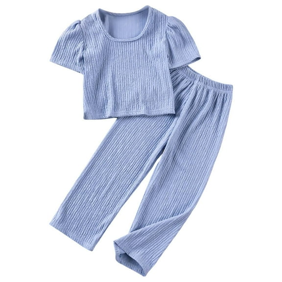 WOYY Toddler Girls Outfit Sets Solid Breathable Short Sleeve T Shirt Pants Set, Sizes 3-4T