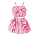 thumbnail image 1 of WOYY Toddler Girls Outfits Bow Spaghetti Strap Camisole Ruffles Shorts Set, Sizes 3-4T, 1 of 7