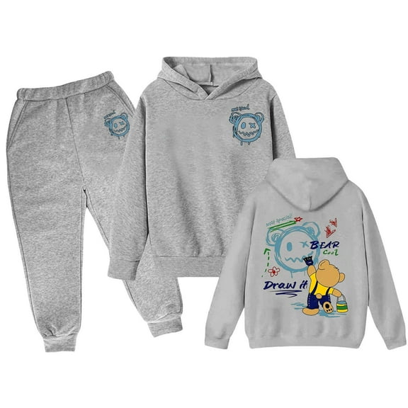 WOYY Toddler Girls Outfits Cartoon Bear Print Hoodie Sweatpants Sweat Suit, Sizes 3-4T