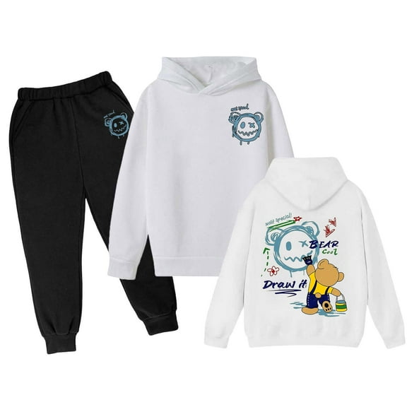 WOYY Toddler Girls Outfits Cartoon Bear Print Hoodie Sweatpants Sweat Suit, Sizes 3-4T