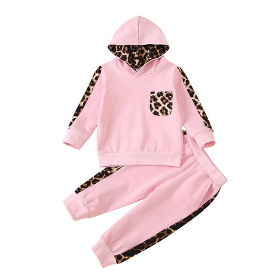 WOYY Toddler Girls Outfits Casual Hoodie Leopard Sweatpants Set 2Pcs Child Tracksuit