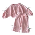 thumbnail image 1 of WOYY Toddler Girls Outfits Cotton Bow Sweatshirt and Sweatpants Set, Sizes 2-3, 1 of 4