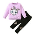 thumbnail image 1 of WOYY Toddler Girls Outfits Cute Cartoon Cat Long Sleeve Sweatshirt Pants Set, Sizes 12M-6Y, 1 of 3