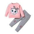 thumbnail image 1 of WOYY Toddler Girls Outfits Cute Cartoon Cat Long Sleeve Sweatshirt Pants Set, Sizes 12M-6Y, 1 of 3