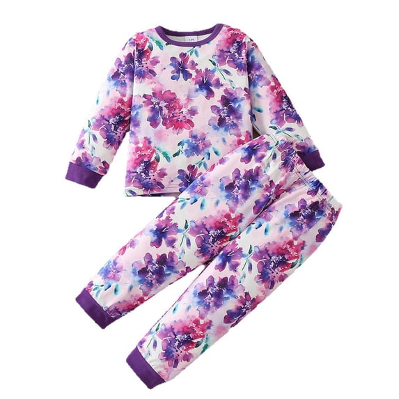 WOYY Toddler Girls Outfits Floral Print Sleepwear Set Long Sleeve T Shirt Pants Loungewear, Sizes 1-2T