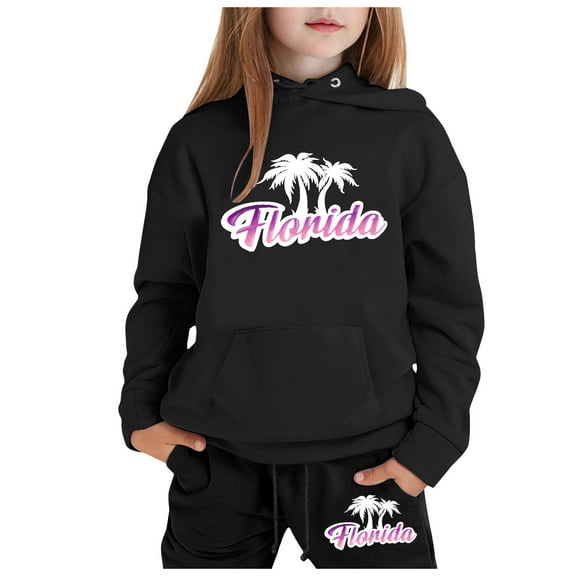 WOYY Toddler Girls Outfits Florida Printed Long Sleeve Hoodie and Sweatpants Sweatsuit