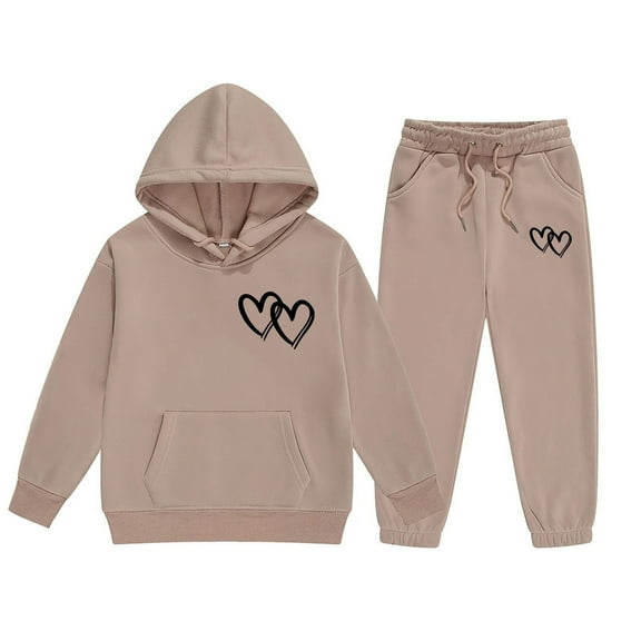 WOYY Toddler Girls Outfits Heart Print Hoodie Sweatpants Casual Clothes Set, Sizes 4-5T