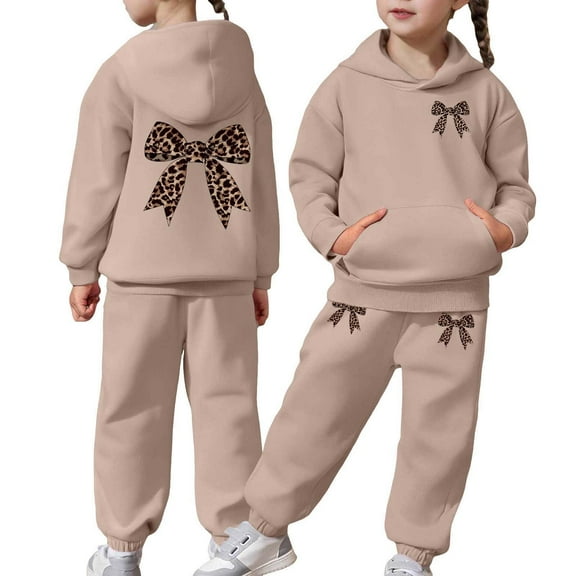 WOYY Toddler Girls' Outfits Leopard Bow Print Hoodie Sweatpants Sweatsuits, Sizes 3-4T