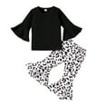 thumbnail image 1 of WOYY Toddler Girls Outfits Long Sleeve T-Shirt Leopard Print Flared Pants Set, Sizes 2-3T, 1 of 8