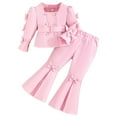 thumbnail image 1 of WOYY Toddler Girls Outfits Pink Bow Double Belted Jacket Flare Pants Set, Sizes 2-3T, 1 of 8