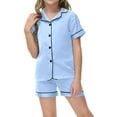 thumbnail image 1 of WOYY Toddler Girls Outfits Solid Short Sleeve Button Top Shorts Sleepwear, Sizes 2-3T, 1 of 5