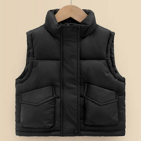 WOYY Toddler Girls Padded Vest Solid Color Sleeveless Puffer Coat Kids Casual Outerwear