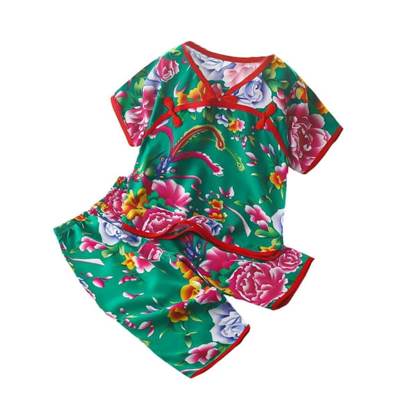 WOYY Toddler Girls Pajama Set Chinese Hanfu-Style Sleepwear Cotton Homewear, Sizes 2-3T