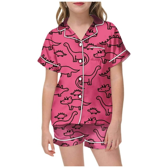 WOYY Toddler Girls Pajama Sets Dinosaur Print Loungewear Pj's Set, 2-Piece, Sizes 2-13T