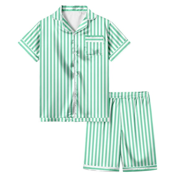 WOYY Toddler Girls Pajamas Silk Striped Short Sleeve Shirt Shorts Sleepwear Homewear Pj's