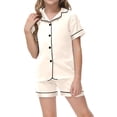 thumbnail image 1 of WOYY Toddler Girls Pajamas Solid Short Sleeve Button Shirt Shorts Sleepwear, Sizes 2-13, 1 of 5