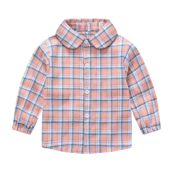 WOYY Toddler Girls Plaid Long Sleeve Shirt Unisex Casual Button Down Shirt, Sizes 1-6