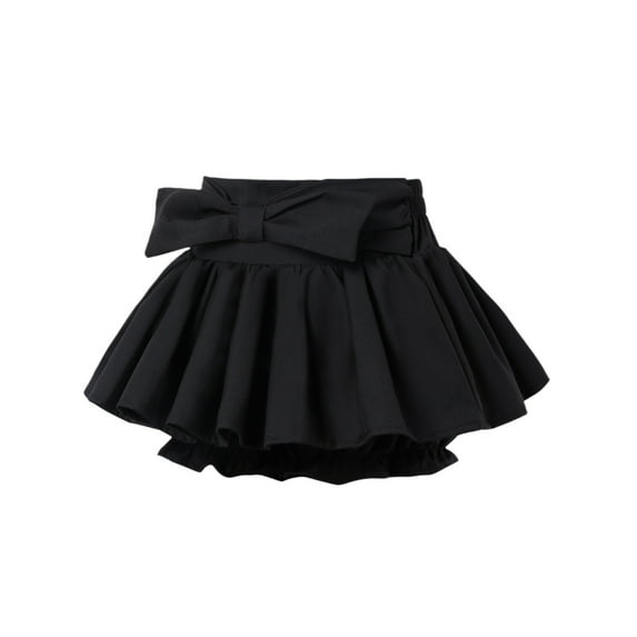 WOYY Toddler Girls Pleated Skirt Solid Color Bow A-Line Skirt Active Skort, Sizes 1-12