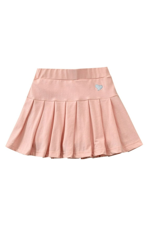 Toddler Girls Pleated Skirt with Liner Solid Casual Skort A-Line Skirt, Sizes 1-14