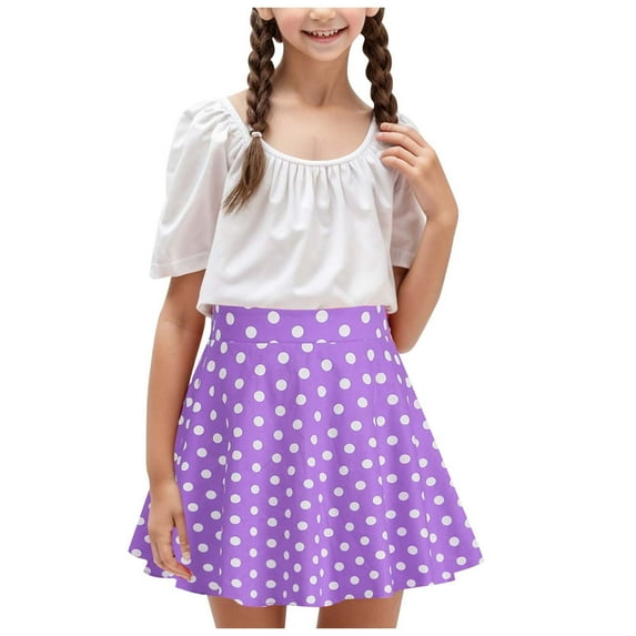 WOYY Toddler Girls Polka Dot Vintage Skirt Elastic Waist Casual A-Line Skirt, Sizes 3-12