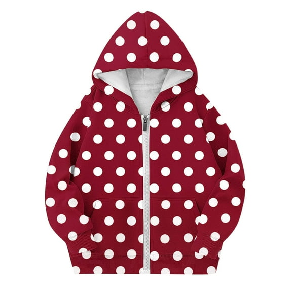 WOYY Toddler Girls Polka Dots Zip Up Hoodie Casual Hooded Sweatshirt Jacket, Sizes 4-5T