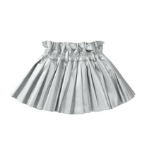 WOYY Toddler Girls Pu Leather Pleated Skirt High Waist A-Line Skirt, Sizes 1-14