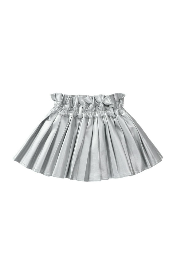 Toddler Girls Pu Leather Pleated Skirt High Waist A-Line Skirt, Sizes 1-14