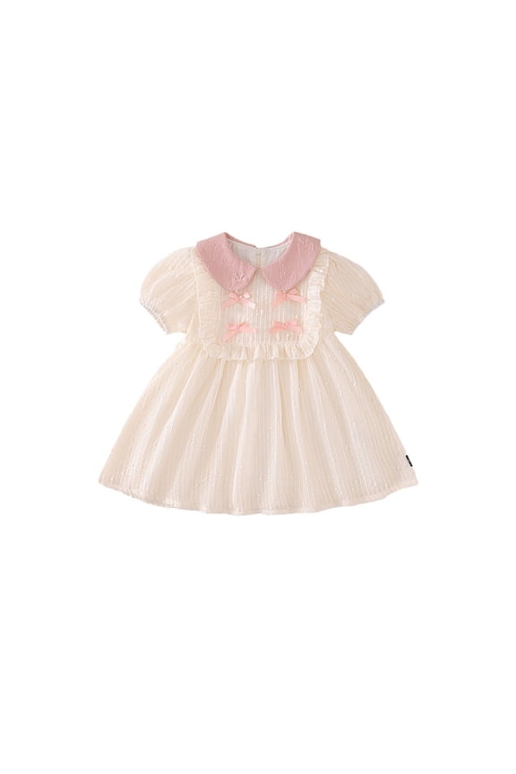 Toddler Girls Ruffle Bow Dress Summer Sweet Short Sleeve Dress, Sizes 2-3Y