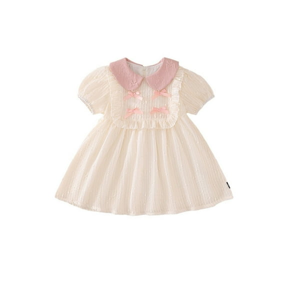 WOYY Toddler Girls Ruffle Bow Dress Summer Sweet Short Sleeve Dress, Sizes 3-4Y