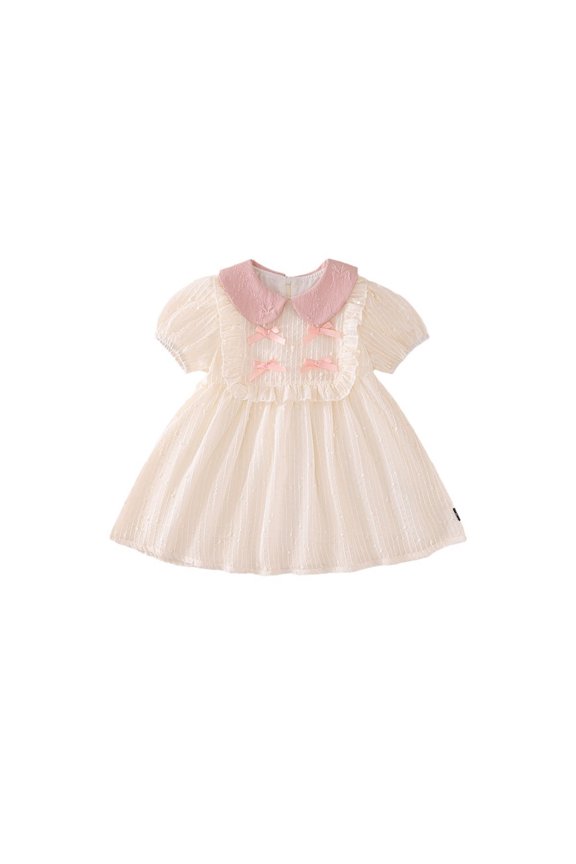 Toddler Girls Ruffle Bow Dress Summer Sweet Short Sleeve Dress, Sizes 4-5Y
