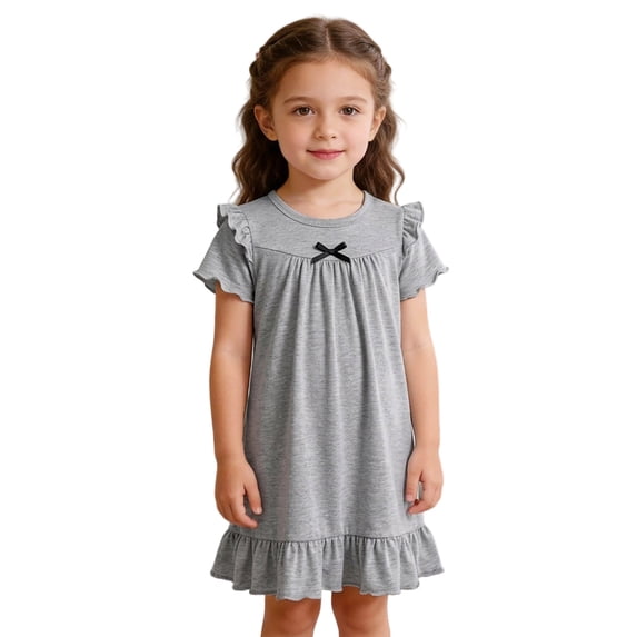 WOYY Toddler Girls Ruffle Short Sleeve Nightgown Breathable Sleep Dress Soft Sleepshirt