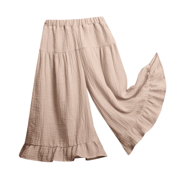 WOYY Toddler Girls Ruffle Wide Leg Pants Casual Lightweight High Rise Pull-On Flowy Pants