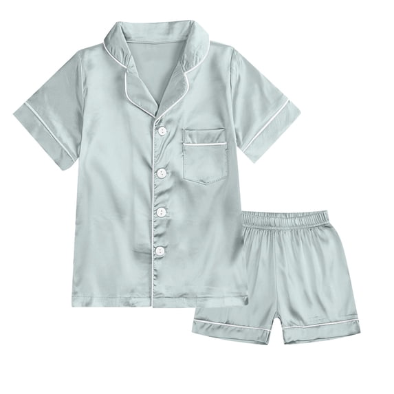 WOYY Toddler Girls Satin Silk Pajama Set Unisex Short Sleeve Button Down Shirt Shorts PJs