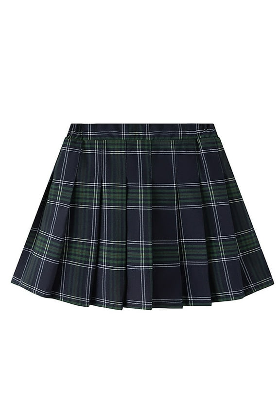 Toddler Girls School Plaid Pleated Skirt Preppy Style A-Line Skirt, Sizes 2-12