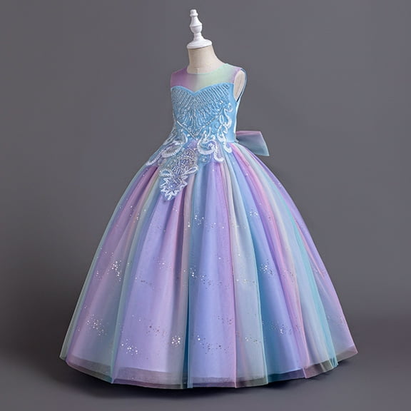 WOYY Toddler Girls Sequin Flower Wedding Bridesmaid Dress Pageant Party Gown, Sizes 3-13