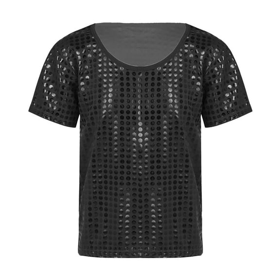 WOYY Toddler Girls Sequin Glitter T-Shirt Short Sleeve Party Dance T Shirt, Black