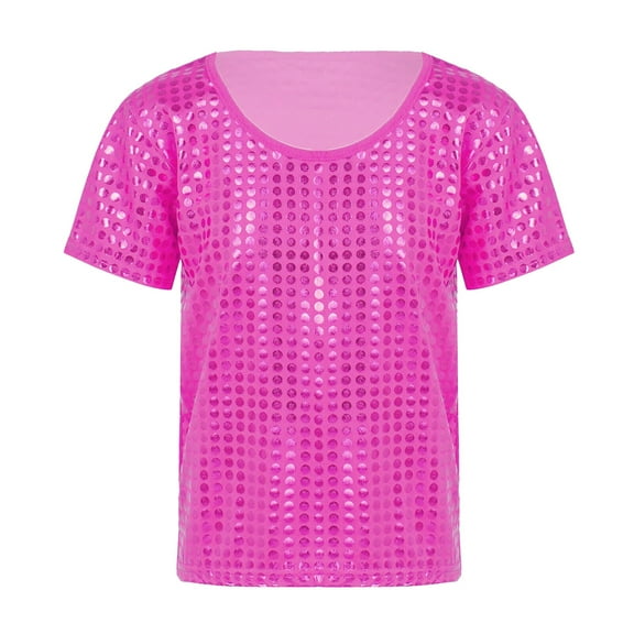 WOYY Toddler Girls Sequin Glitter T-Shirt Short Sleeve Party Carnival T Shirt, Sizes 4-7