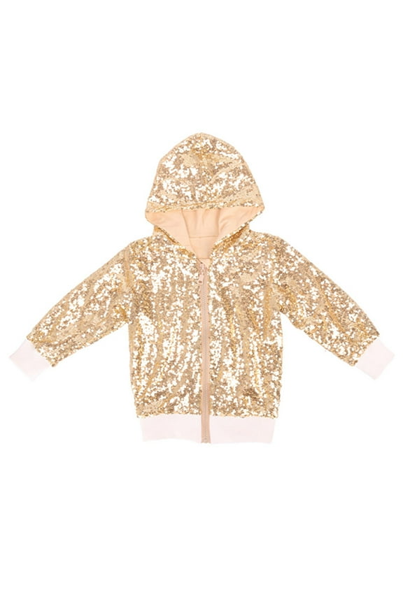 Toddler Girls Sequin Jacket Full Zip Hooded Coat Performance Kids Sports Outerwear