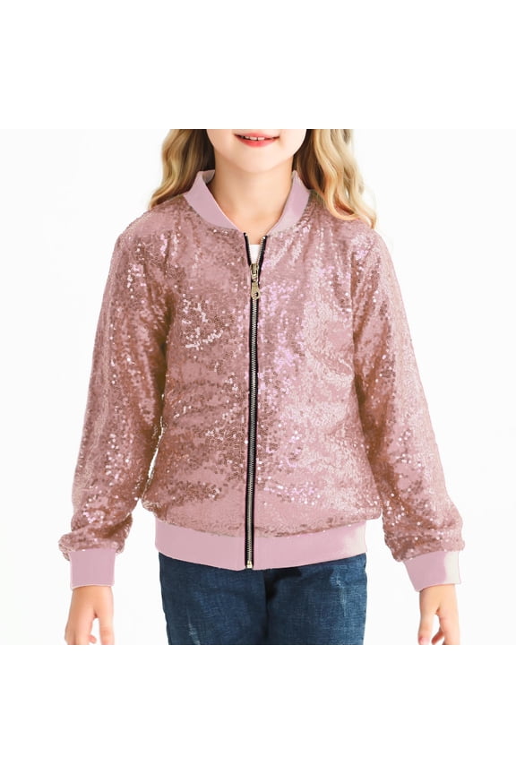 Toddler Girls Sequin Jacket Sparkly Long Sleeve Zip Up Jacket for Kids Outerwear