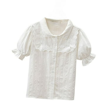 WOYY Toddler Girls Short Sleeve Casual Shirt Summer School Style Blouse, Sizes 3-12