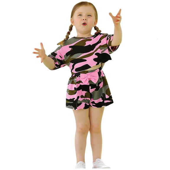 WOYY Toddler Girls Shorts Set Short Sleeve T Shirt Shorts Outfits Tracksuit