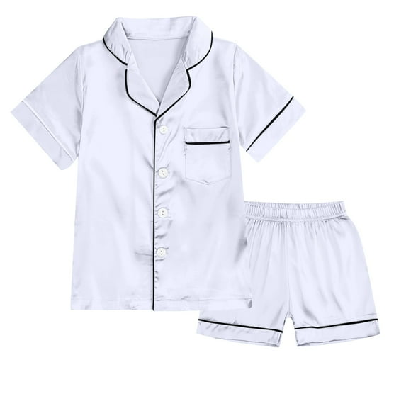 WOYY Toddler Girls Silk Satin Sleepwear Basic Solid Short Sleeve Top Shorts Loungewear, Sizes 3-4