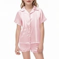 thumbnail image 1 of WOYY Toddler Girls Sleepwear Set Silk Satin Button Down Short Sleeve Top Shorts Outfits, Sizes 3-4T, 1 of 4
