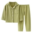 thumbnail image 1 of WOYY Toddler Girls Sleepwear Set Solid Long Sleeve Shirt Pants Outfits Loungewear, Sizes 11-12, 1 of 7