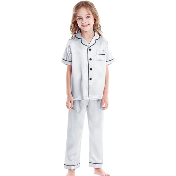 WOYY Toddler Girls Sleepwear Short Sleeve Shirt Shorts Unisex Satin Outfit Set, Sizes 2-3T