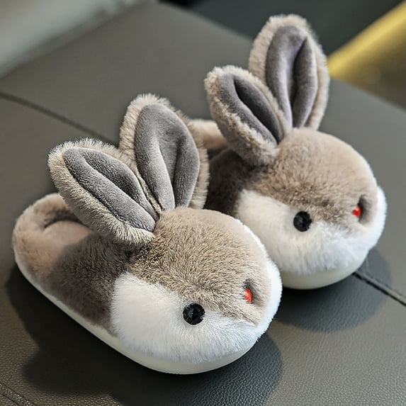 WOYY Toddler Girls Slippers Cartoon Rabbit Non Shoes Fuzzy Cozy Warm House Shoes