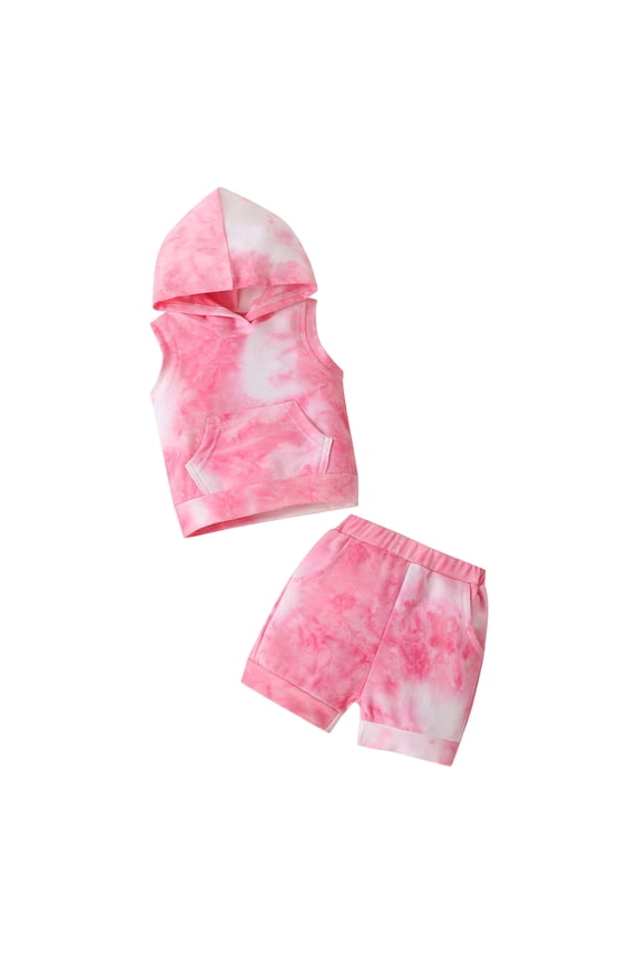 Toddler Girls Sports Summer Outfits Tie Dye Tracksuit Sleeveless Hooded Vest Shorts Set