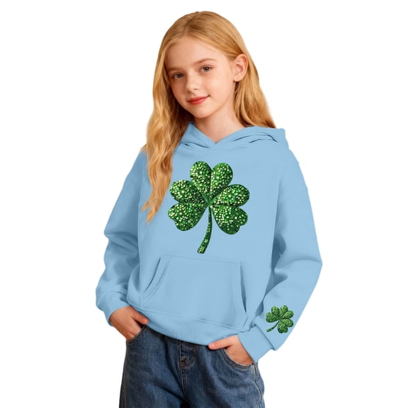 WOYY Toddler Girls St. Patrick's Day Hoodie Clover Print Hooded Sweatshirt, Sizes 3-4T
