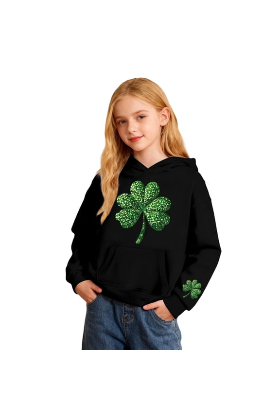 Toddler Girls St. Patrick's Day Hoodie Clover Print Hooded Sweatshirt, Sizes 3-4T