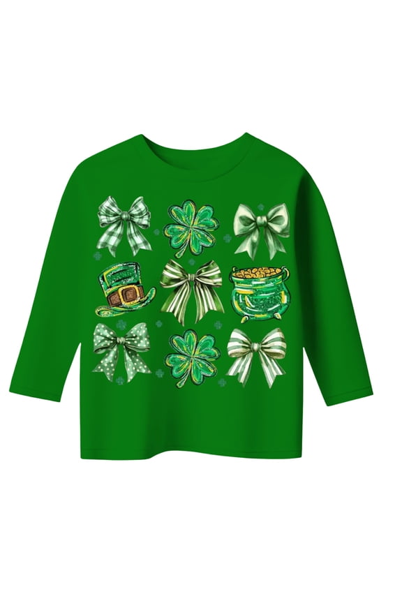 Toddler Girls St. Patrick's Day Long Sleeve T-Shirt Clover Graphic T Shirt, Sizes 3-13
